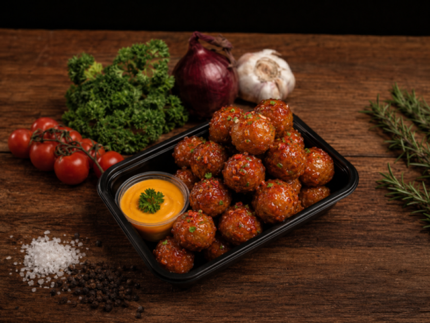 Oranje ballen met een lekkere street saus