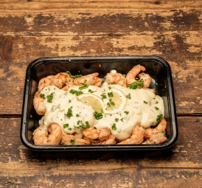 Gamba's in knoflook-roomsaus